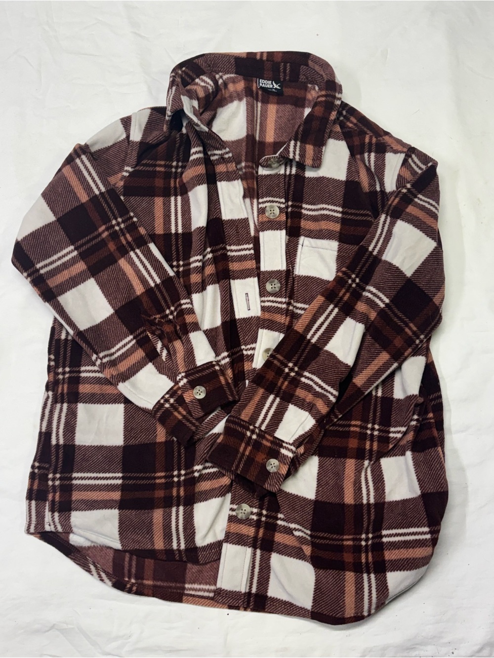 Eddie Bauer Brown & Cream Plaid Button-Front Shirt
